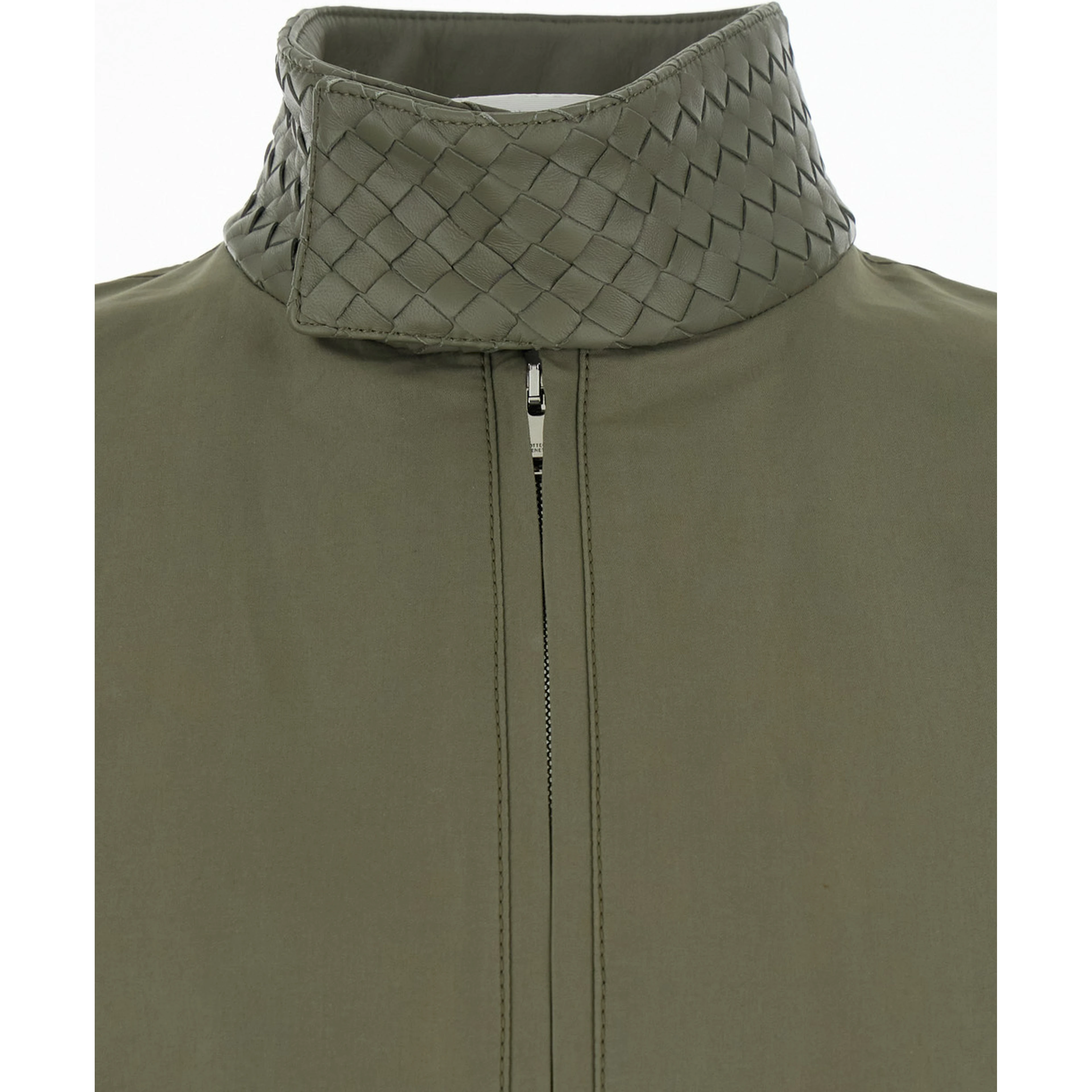 Green Bomber Jacket with Intreccio Motif on the Collar in Cotton for Men