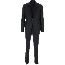 Single-breasted Suit with Peak Revers and Black Satin Details for Men