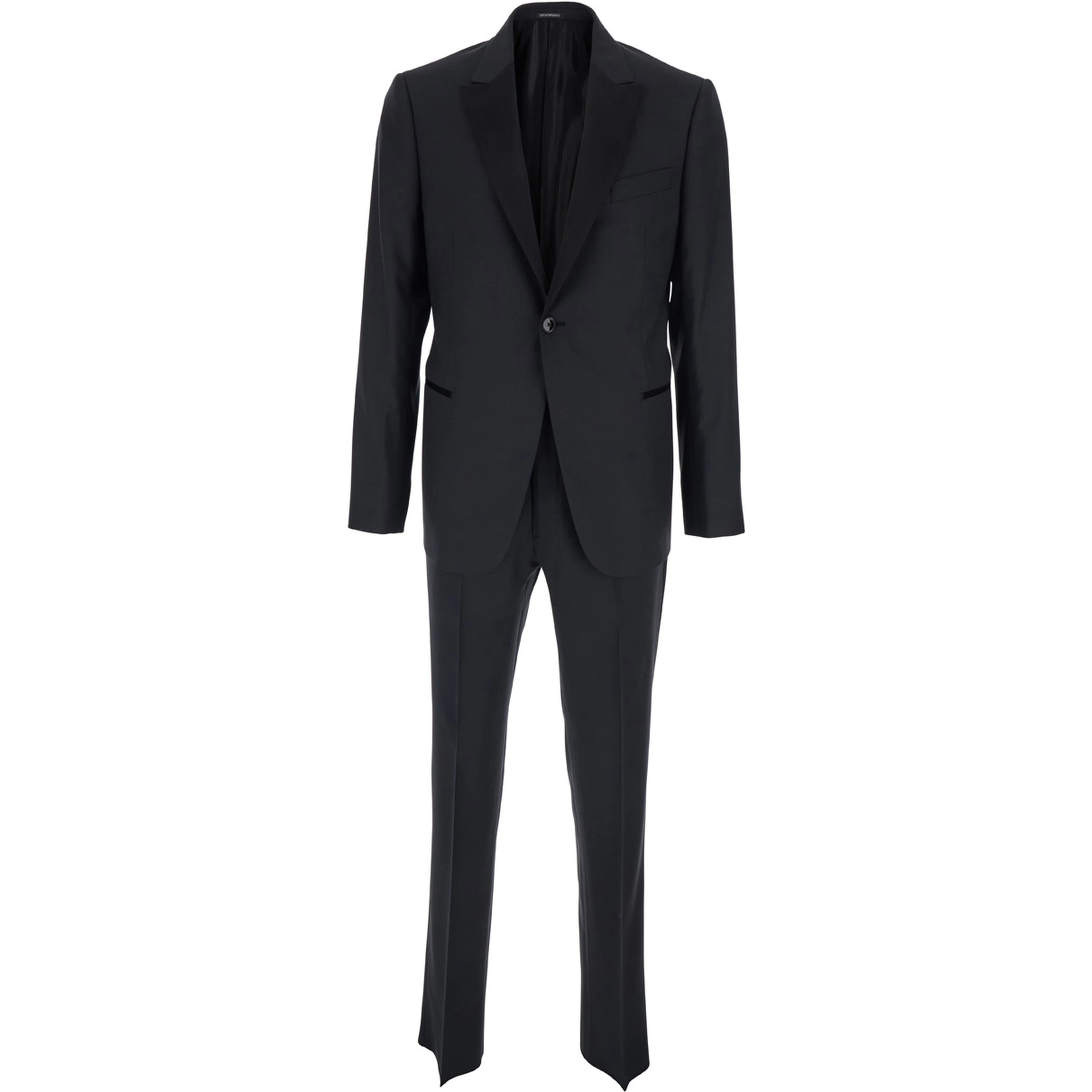 Single-breasted Suit with Peak Revers and Black Satin Details for Men