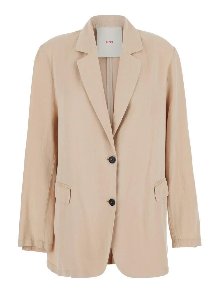 Beige Single-breasted Jacket with Notched Revers for Women