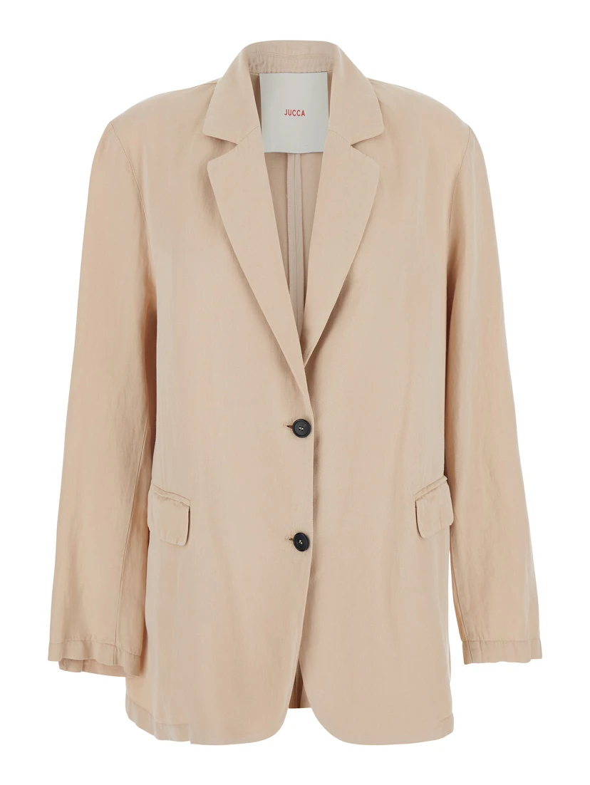 Beige Single-breasted Jacket with Notched Revers for Women