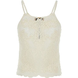 Round Neck Top with Lace Design in Cotton Blend White Women