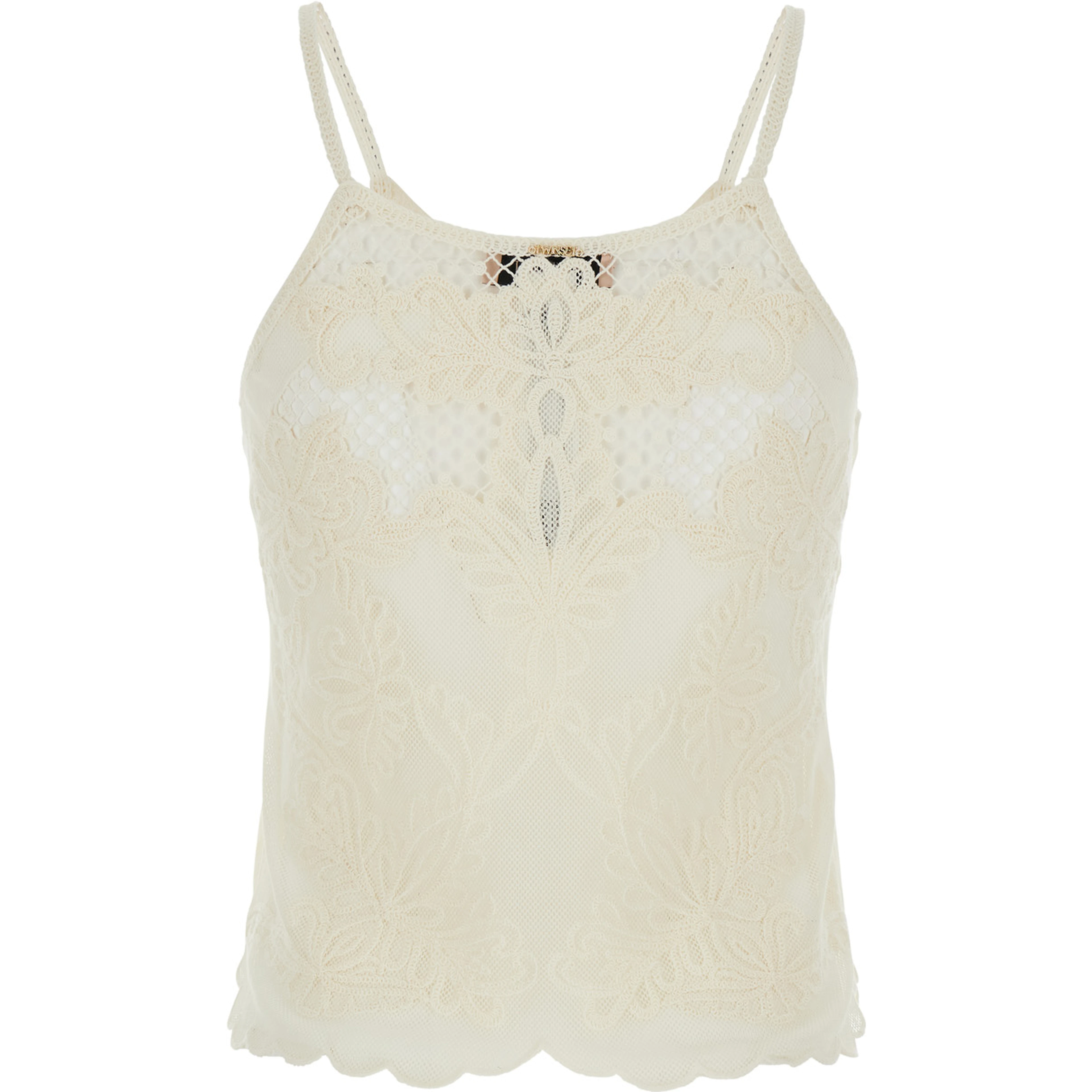 Round Neck Top with Lace Design in Cotton Blend White Women