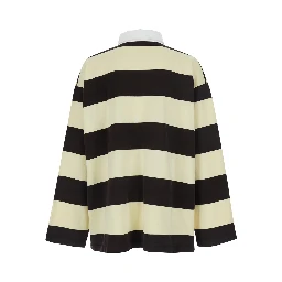 Brown Long Sleeve Polo Shirt with Logo Embroidery on the Front and All-Over Stripes in Cotton for Men