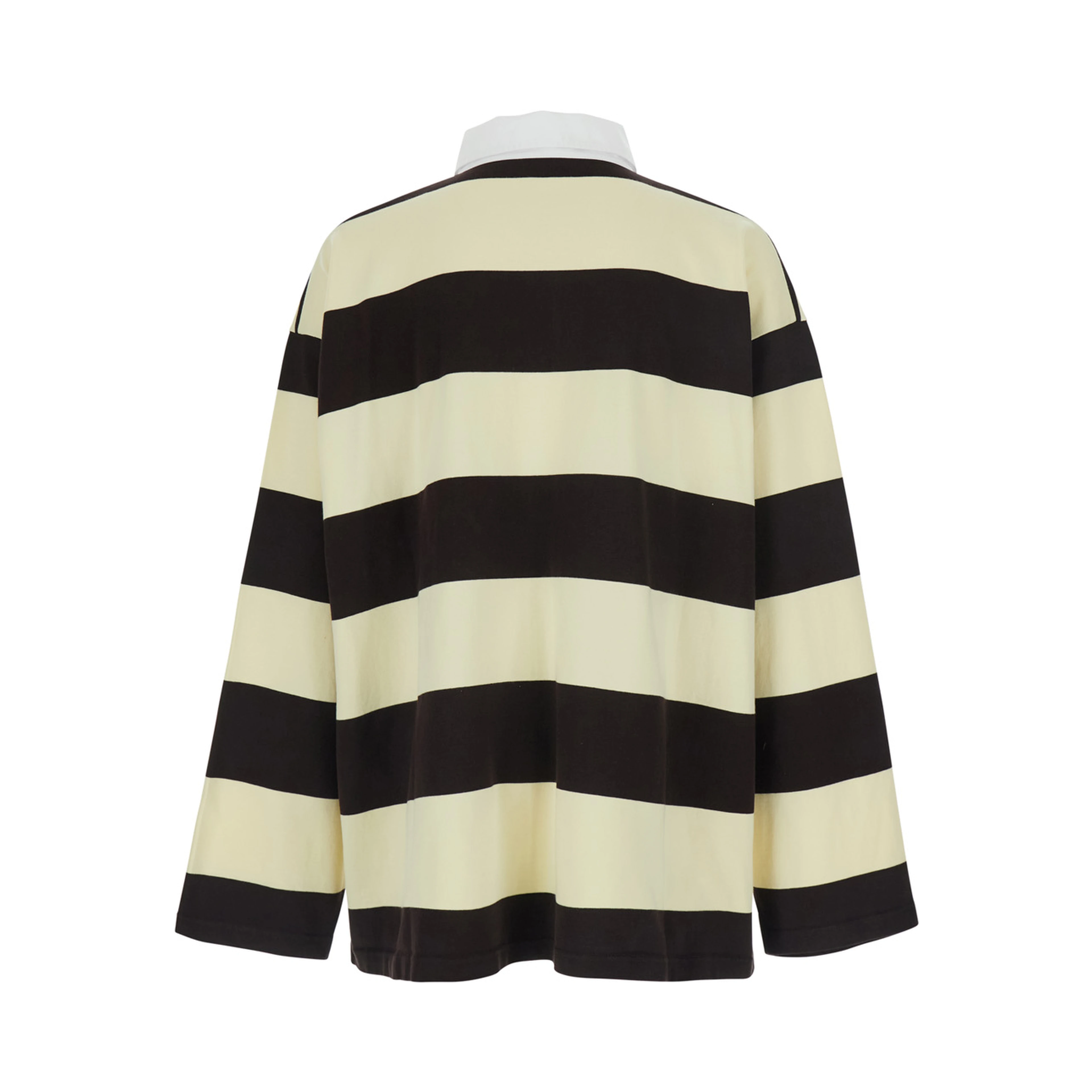 Brown Long Sleeve Polo Shirt with Logo Embroidery on the Front and All-Over Stripes in Cotton for Men