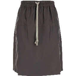 Midi Skirt Rick Owens X Moncler with Elasticated Waist and Drawstring and Logo Patch on the Side in Brown Tech Fabric Unisex