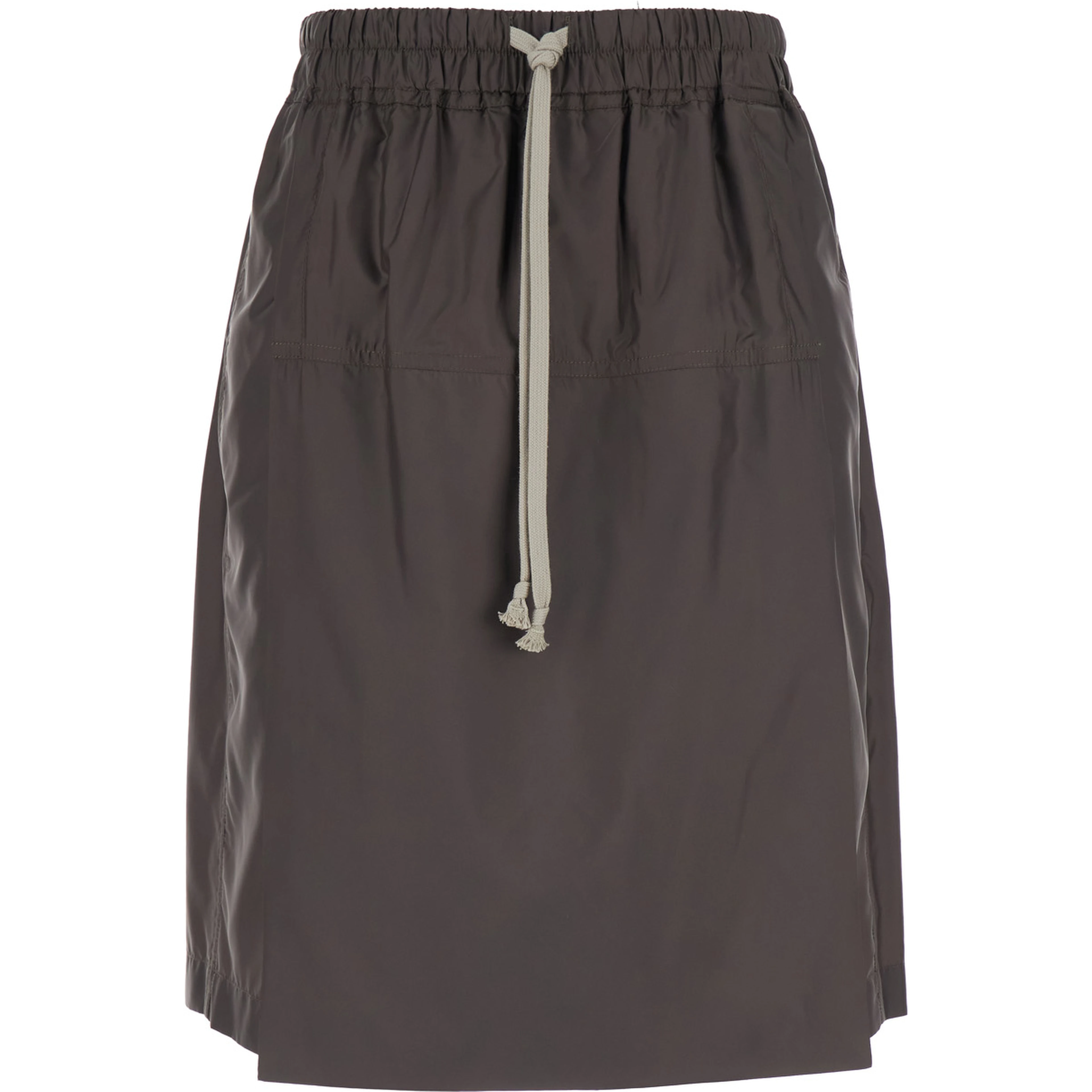 Midi Skirt Rick Owens X Moncler with Elasticated Waist and Drawstring and Logo Patch on the Side in Brown Tech Fabric Unisex
