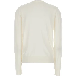 Long Sleeve V-Neck Sweater in White Wool and Silk Blend for Women