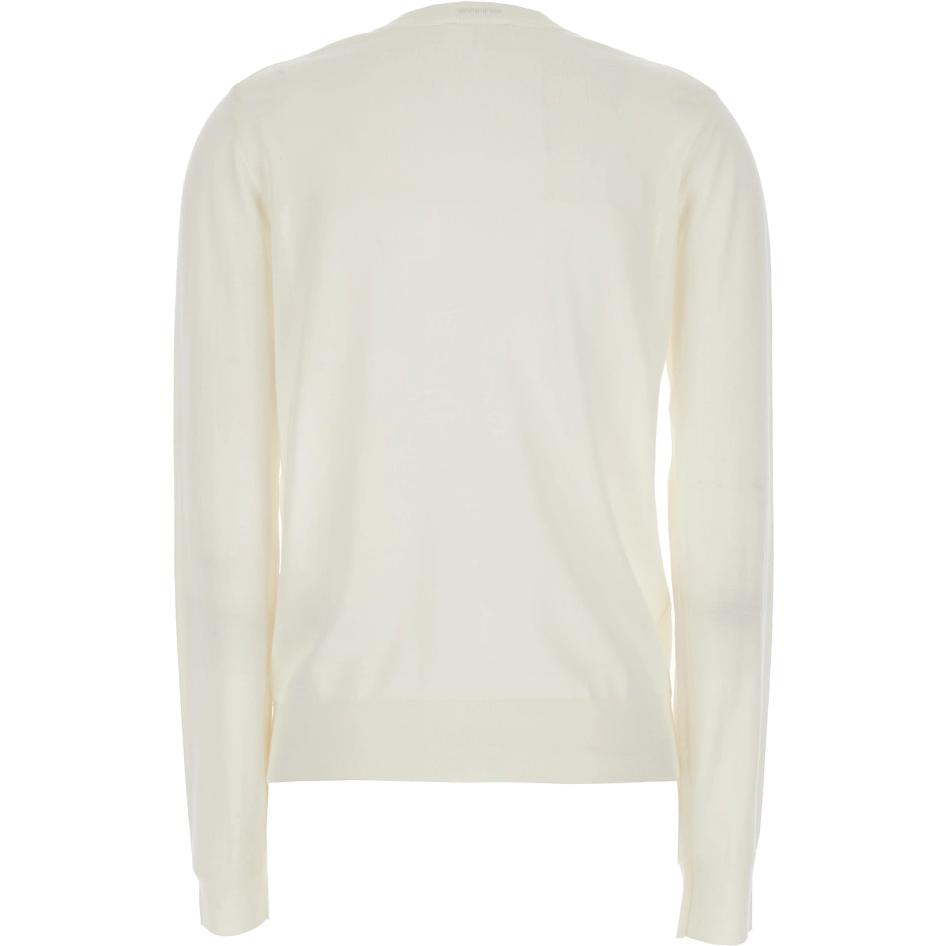Long Sleeve V-Neck Sweater in White Wool and Silk Blend for Women