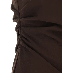 Long Dress with Hidden Zip Closure on the Side in Brown Stretch Cady for Women