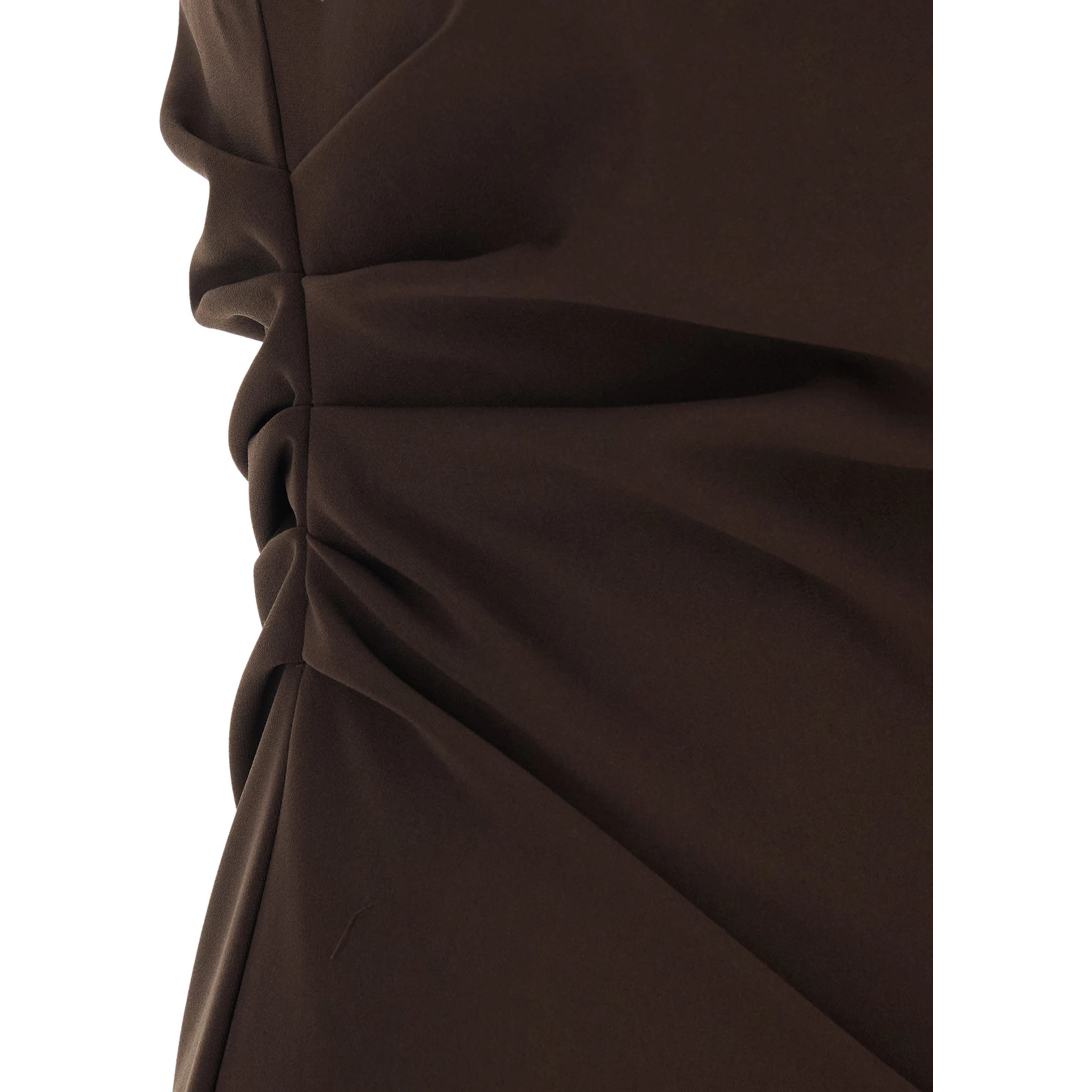 Long Dress with Hidden Zip Closure on the Side in Brown Stretch Cady for Women