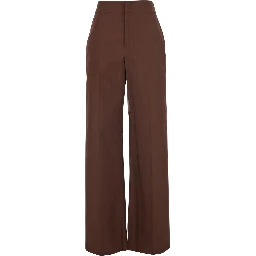 Brown Pants with logo plate on the back and wide leg in stretch cotton for women