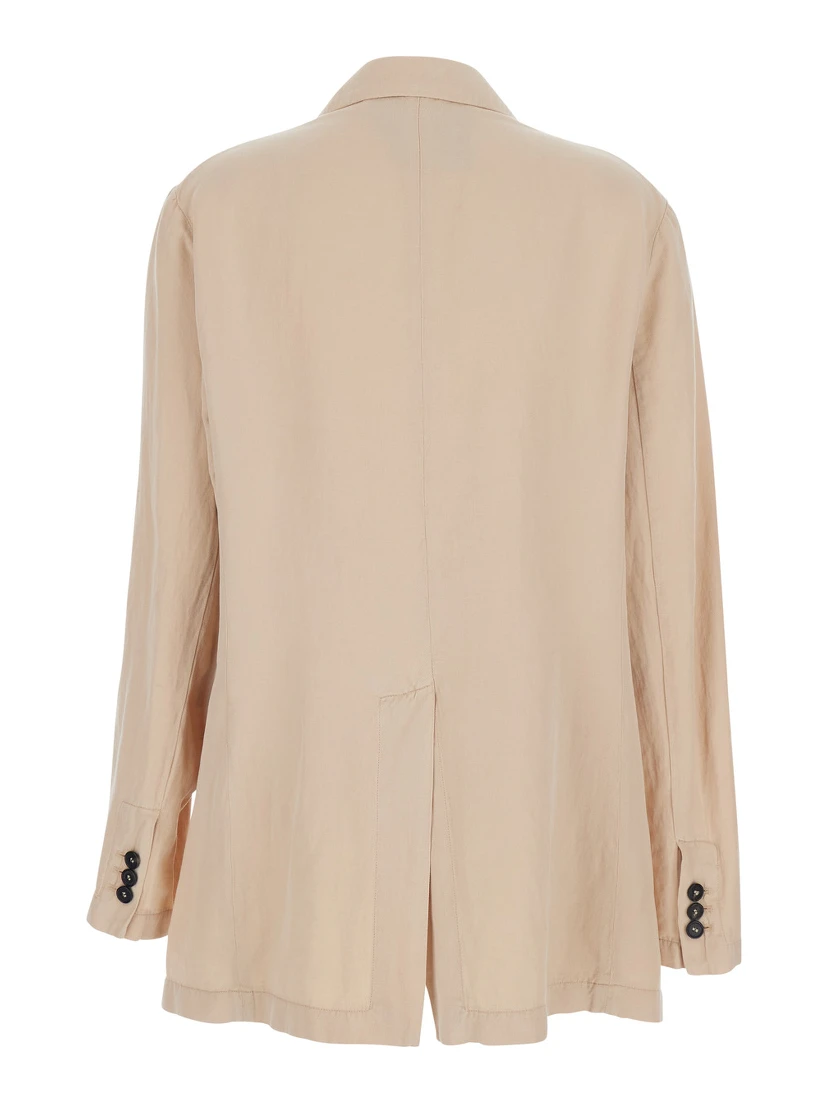 Beige Single-breasted Jacket with Notched Revers for Women