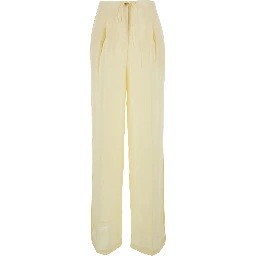 Yellow Pants with Drawstring Waist in Linen for Women