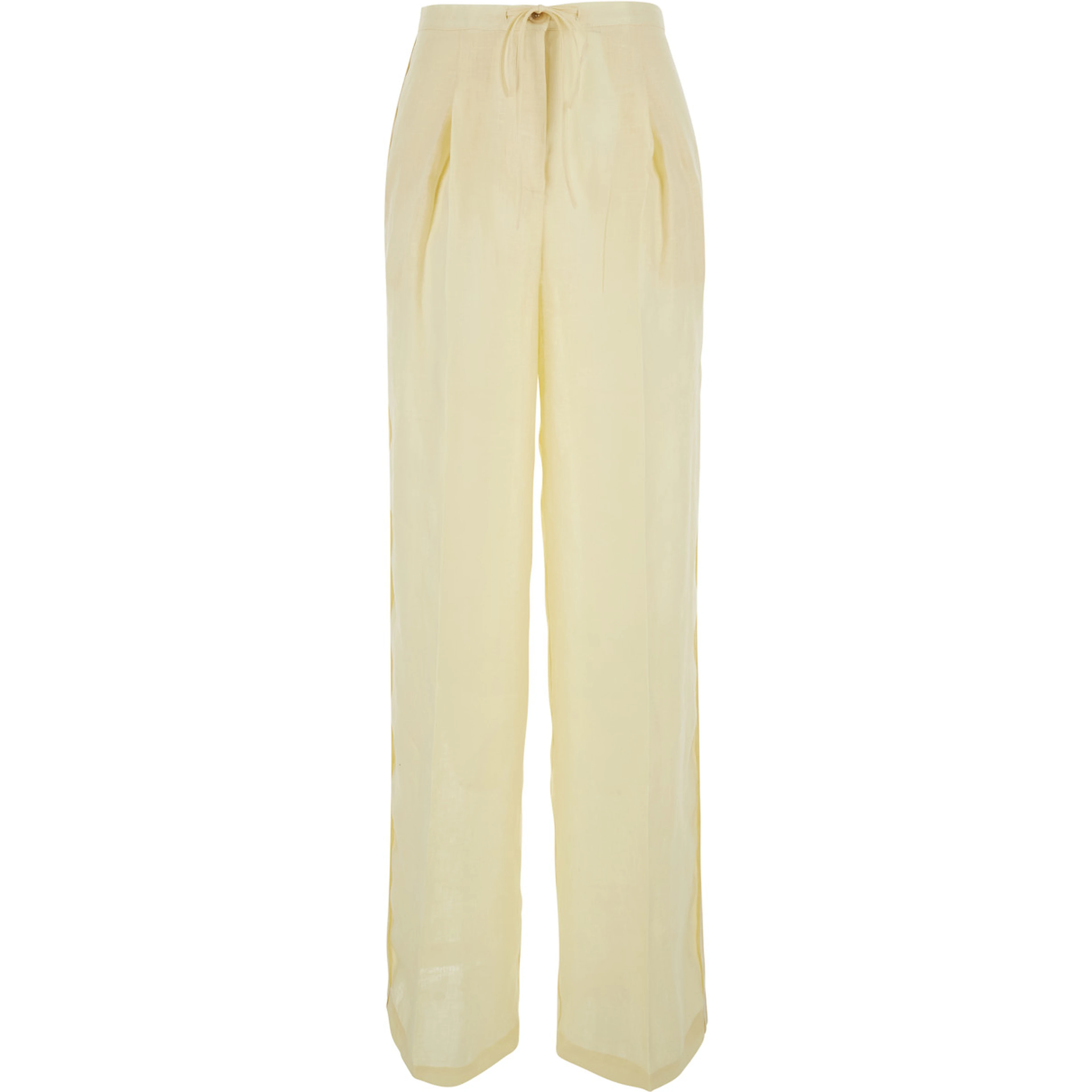 Yellow Pants with Drawstring Waist in Linen for Women