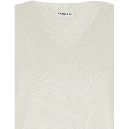 Long Sleeve V-Neck Sweater in White Wool and Silk Blend for Women