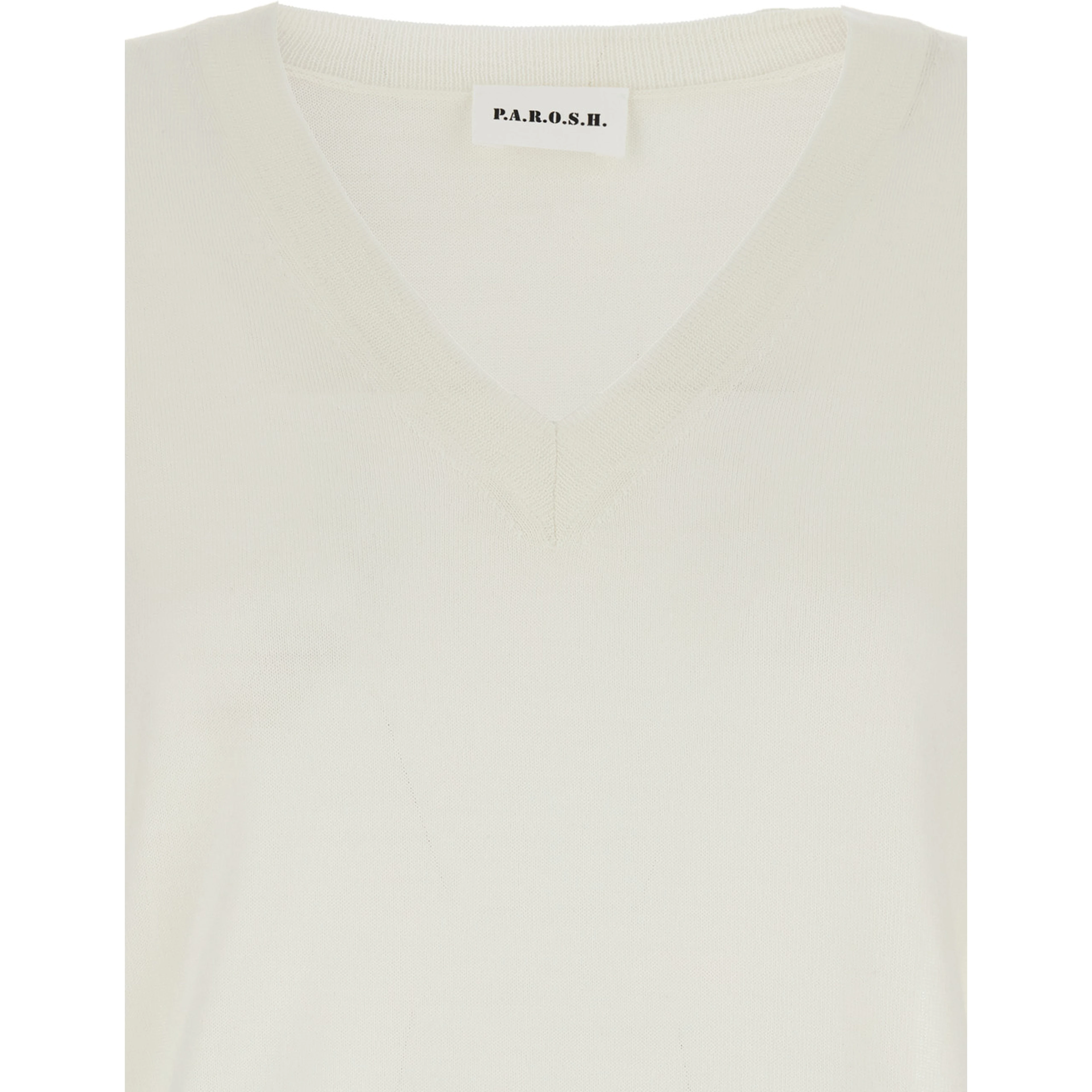 Long Sleeve V-Neck Sweater in White Wool and Silk Blend for Women