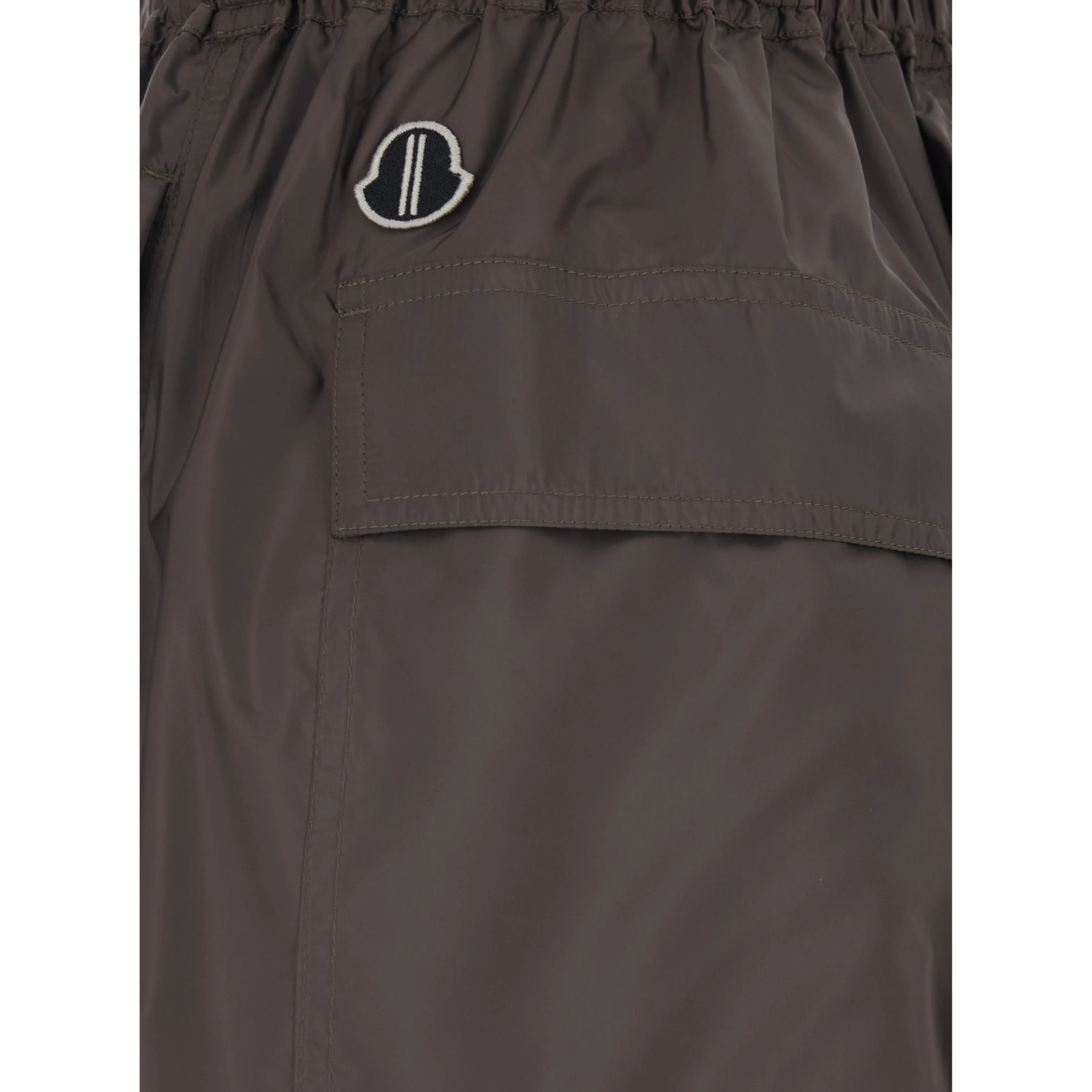 Midi Skirt Rick Owens X Moncler with Elasticated Waist and Drawstring and Logo Patch on the Side in Brown Tech Fabric Unisex