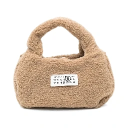 Brown Crossbody bag with logo patch on the front and shoulder strap in eco fur girl