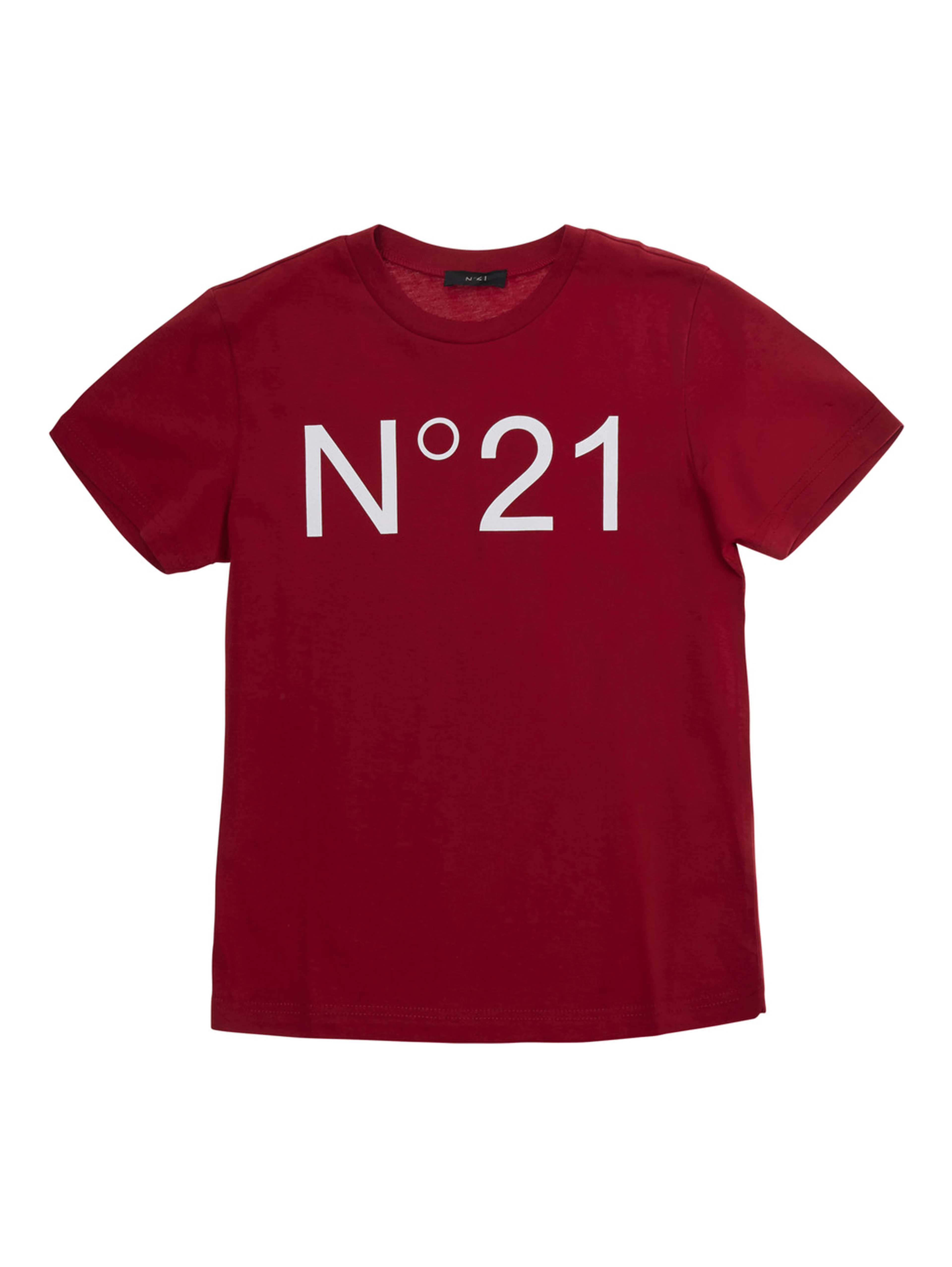 Red Crew Neck T-Shirt with Maxi Logo Print in Cotton Boy