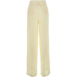 Yellow Pants with Drawstring Waist in Linen for Women