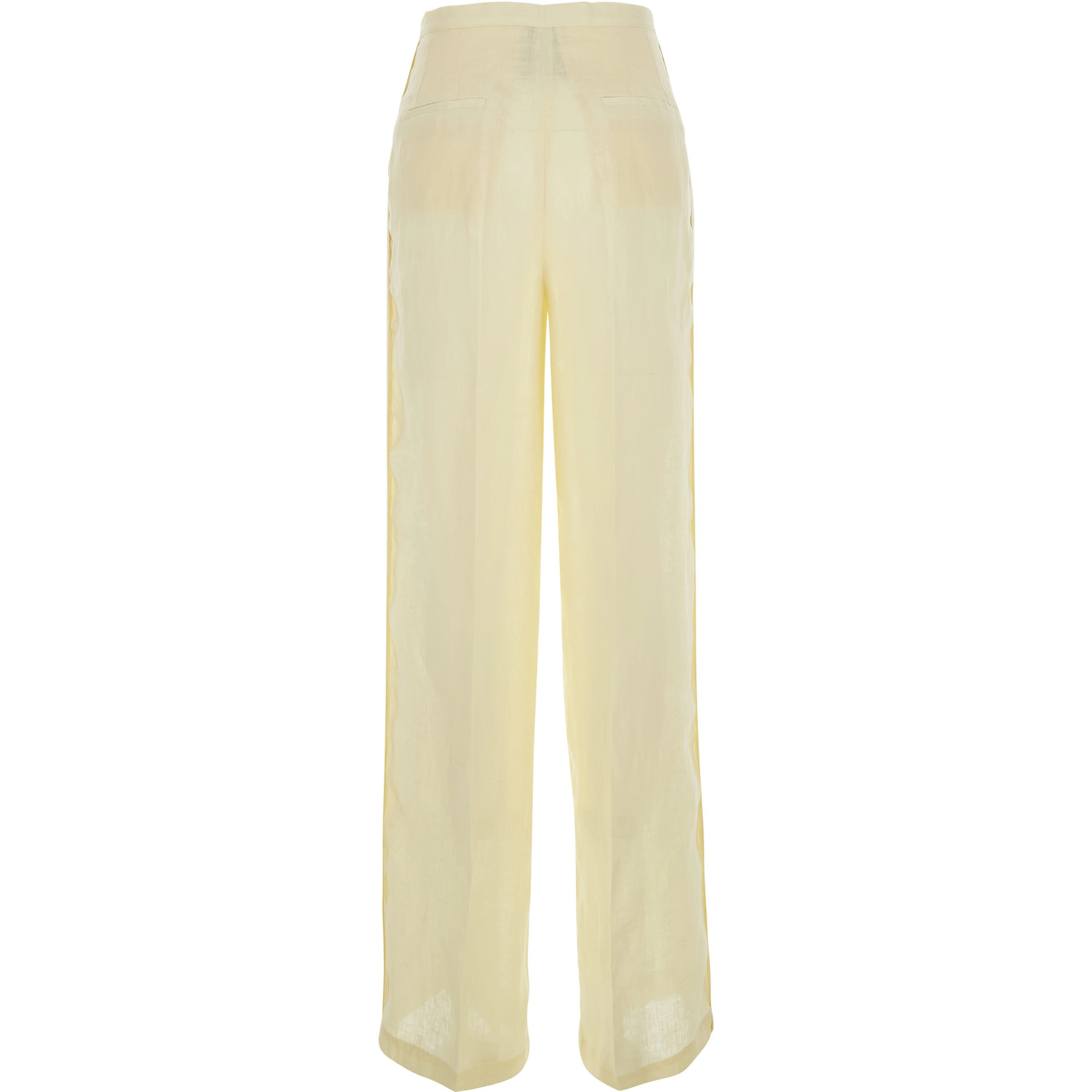 Yellow Pants with Drawstring Waist in Linen for Women