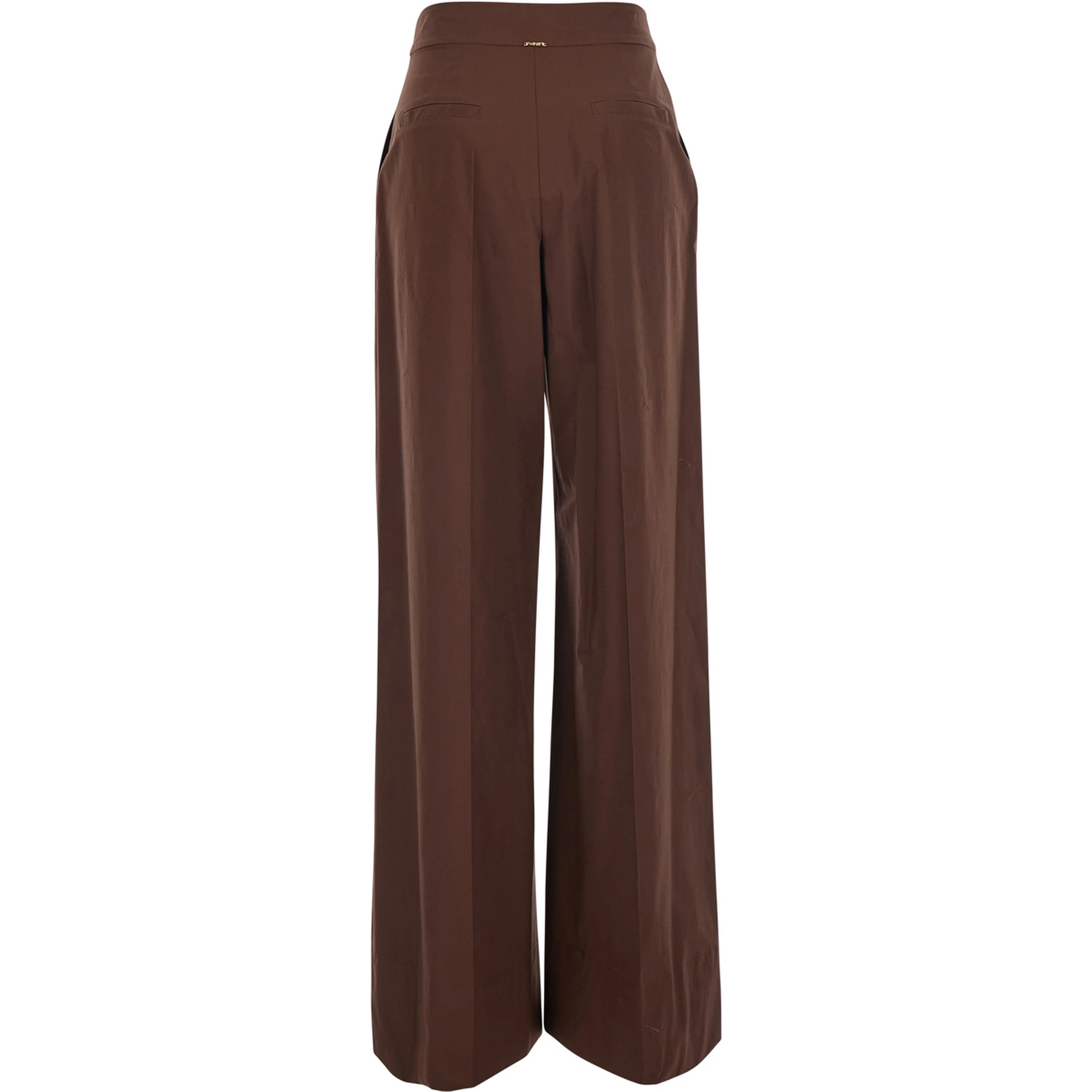 Brown Pants with logo plate on the back and wide leg in stretch cotton for women