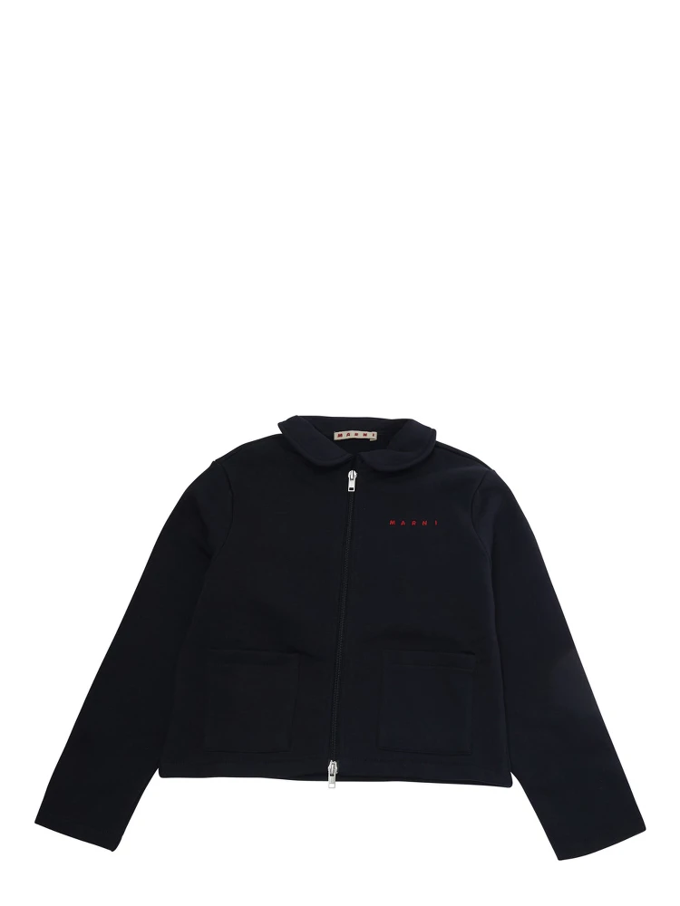 Blue Hoodie with logo lettering on the front and zip closure in Cotton Girl