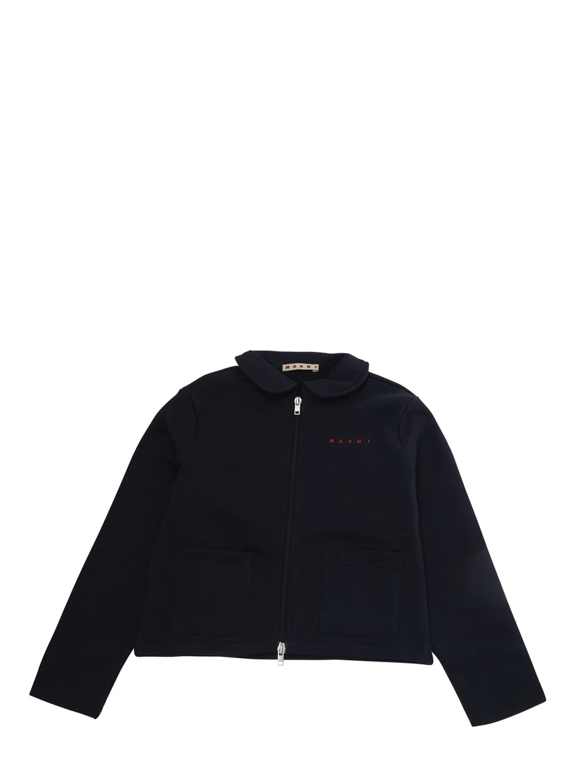 Blue Hoodie with logo lettering on the front and zip closure in Cotton Girl