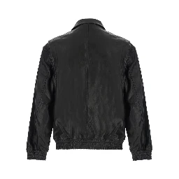 Refined leather jacket with collar and long sleeves in 100% black lamb unisex