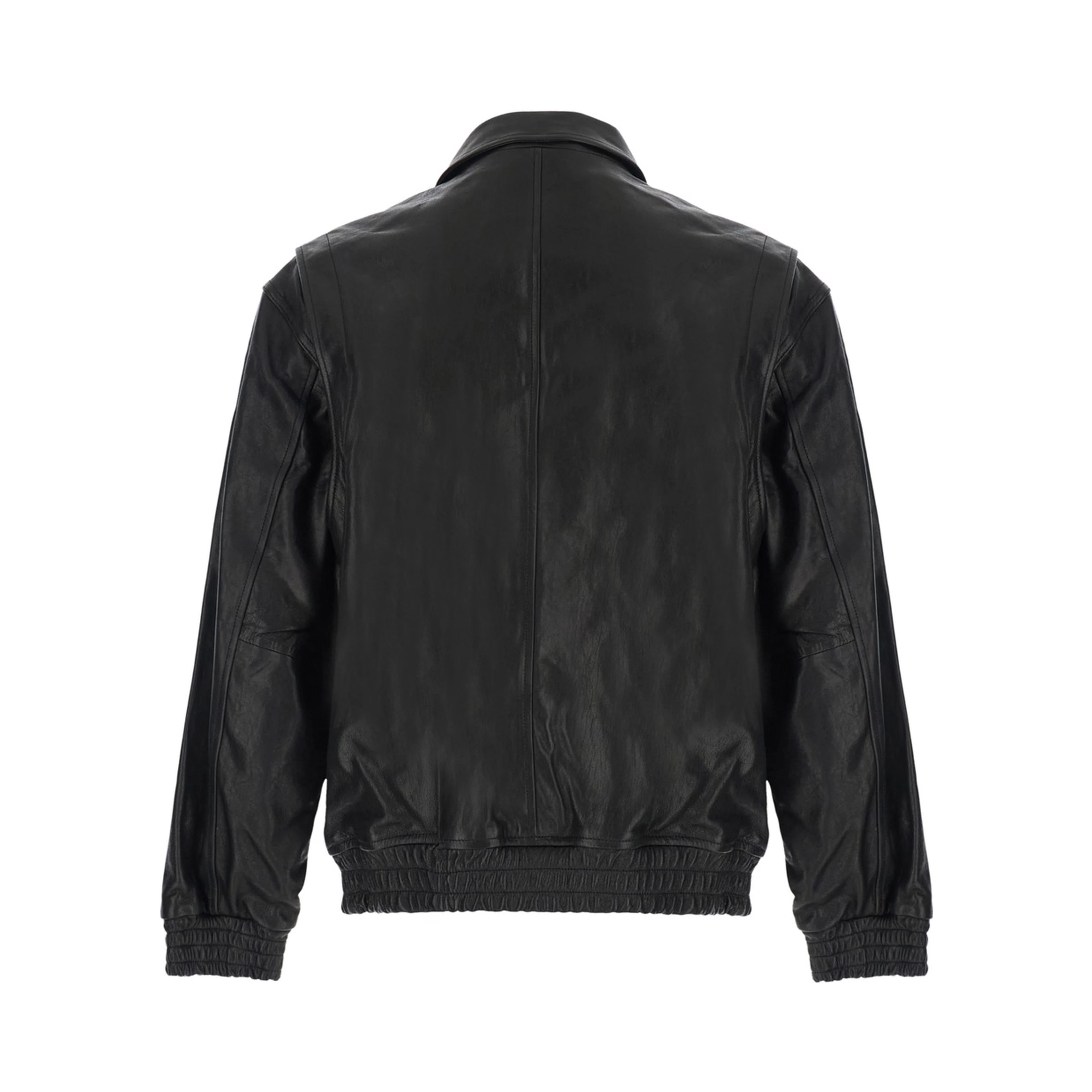 Refined leather jacket with collar and long sleeves in 100% black lamb unisex