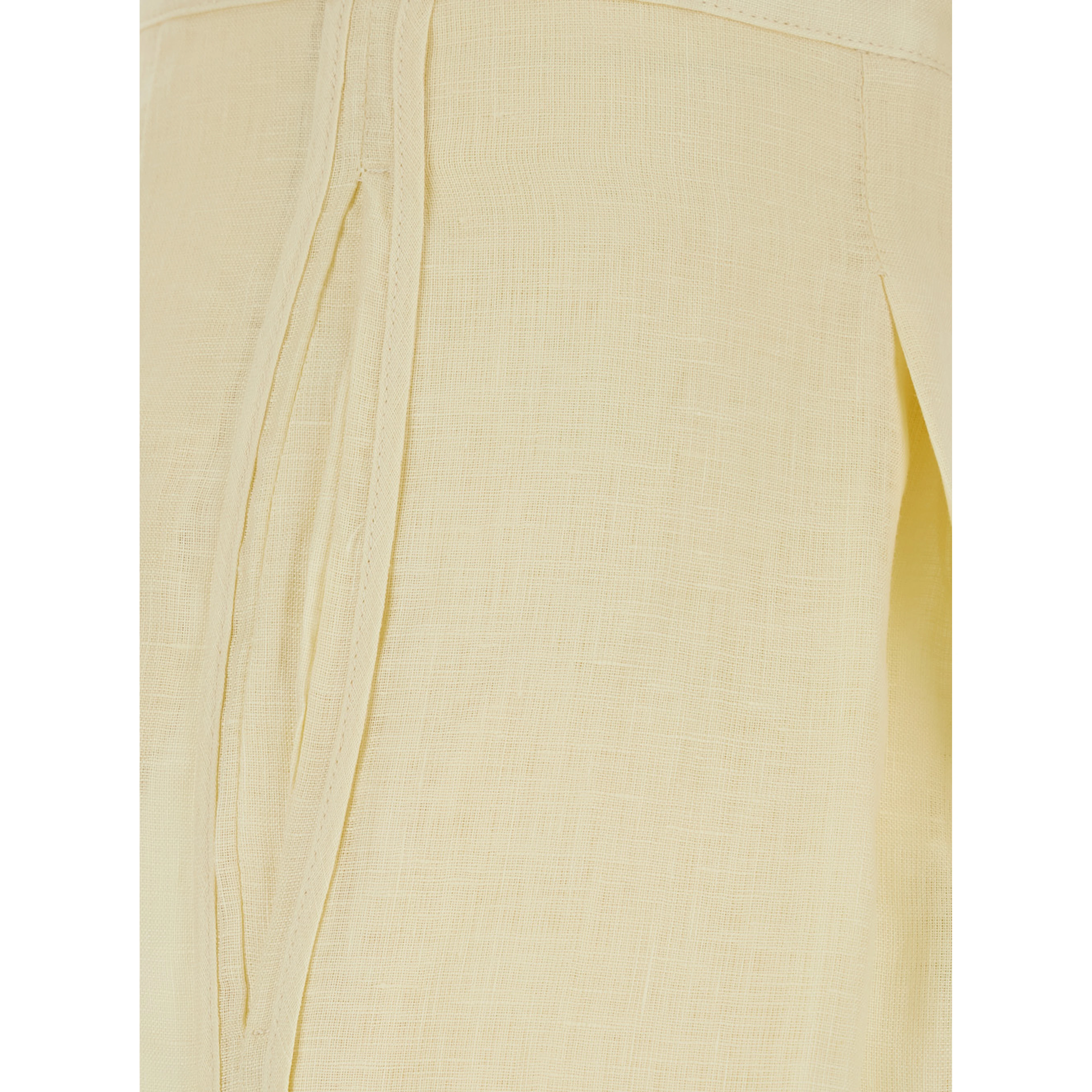 Yellow Pants with Drawstring Waist in Linen for Women