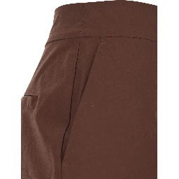 Brown Pants with logo plate on the back and wide leg in stretch cotton for women