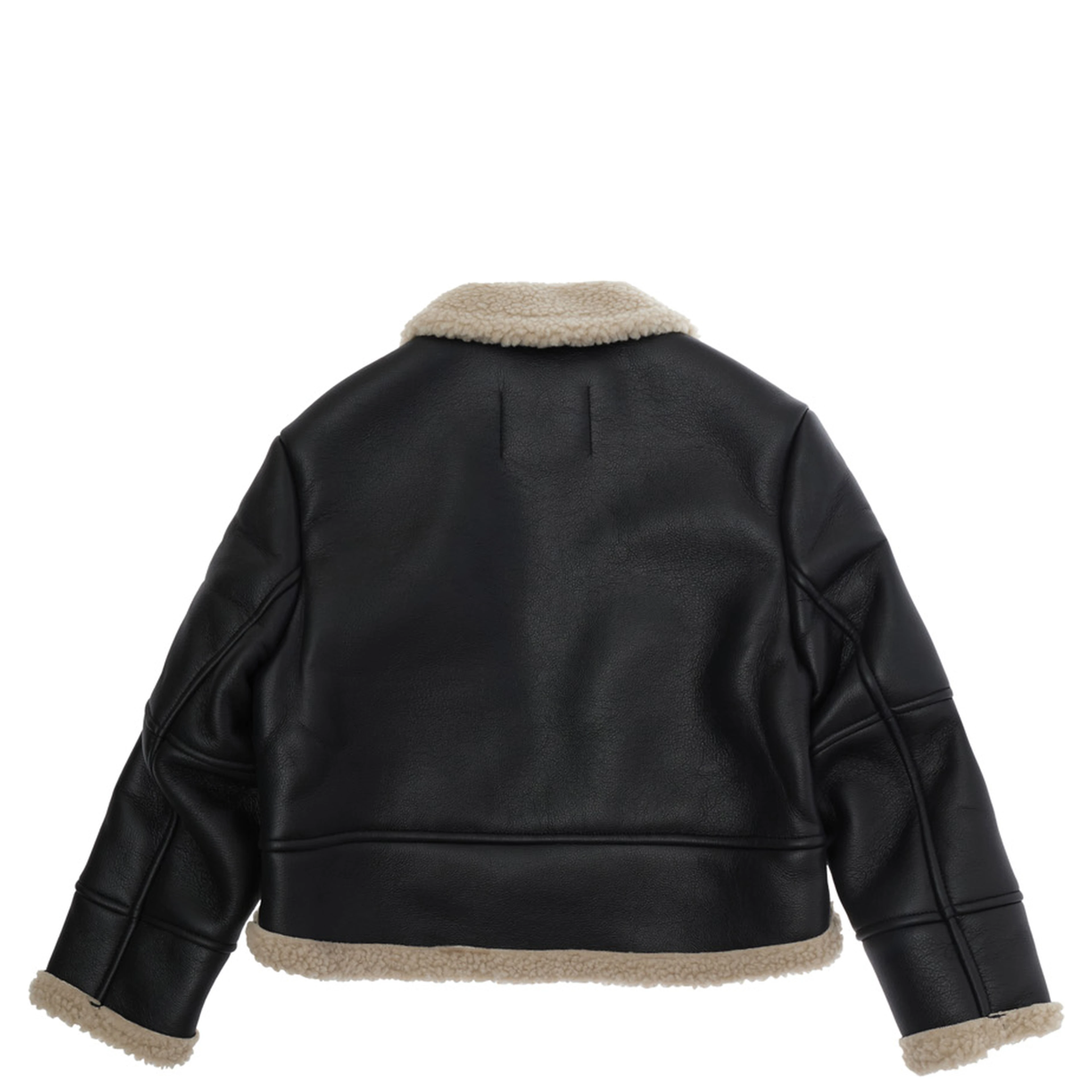 black Long-sleeved shearling coat with front logo patch in eco-leather Girl