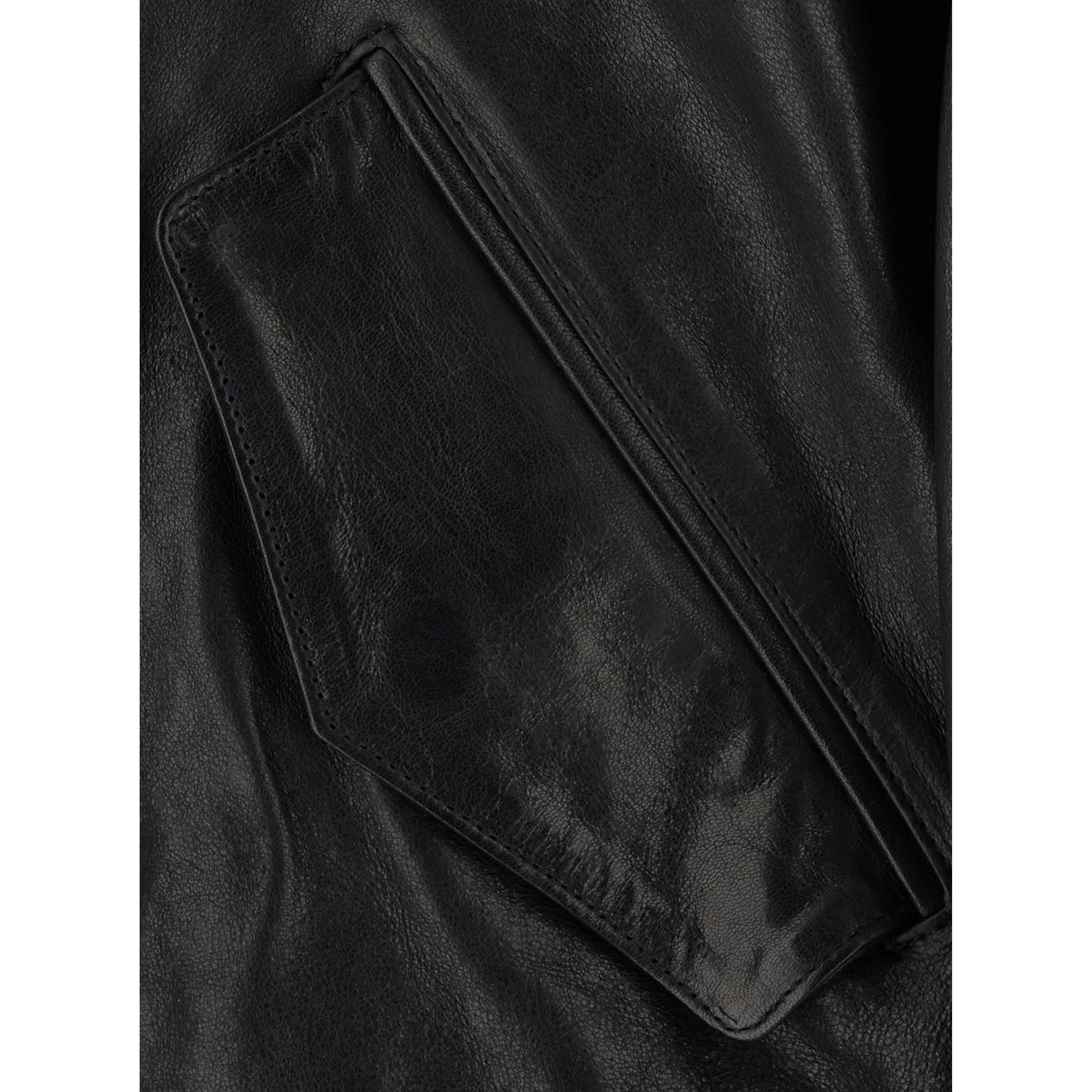 Refined leather jacket with collar and long sleeves in 100% black lamb unisex