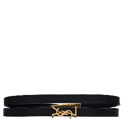 Double Wrap Bracelet with Cassandre Plate on Front in Black Grained Leather for Women