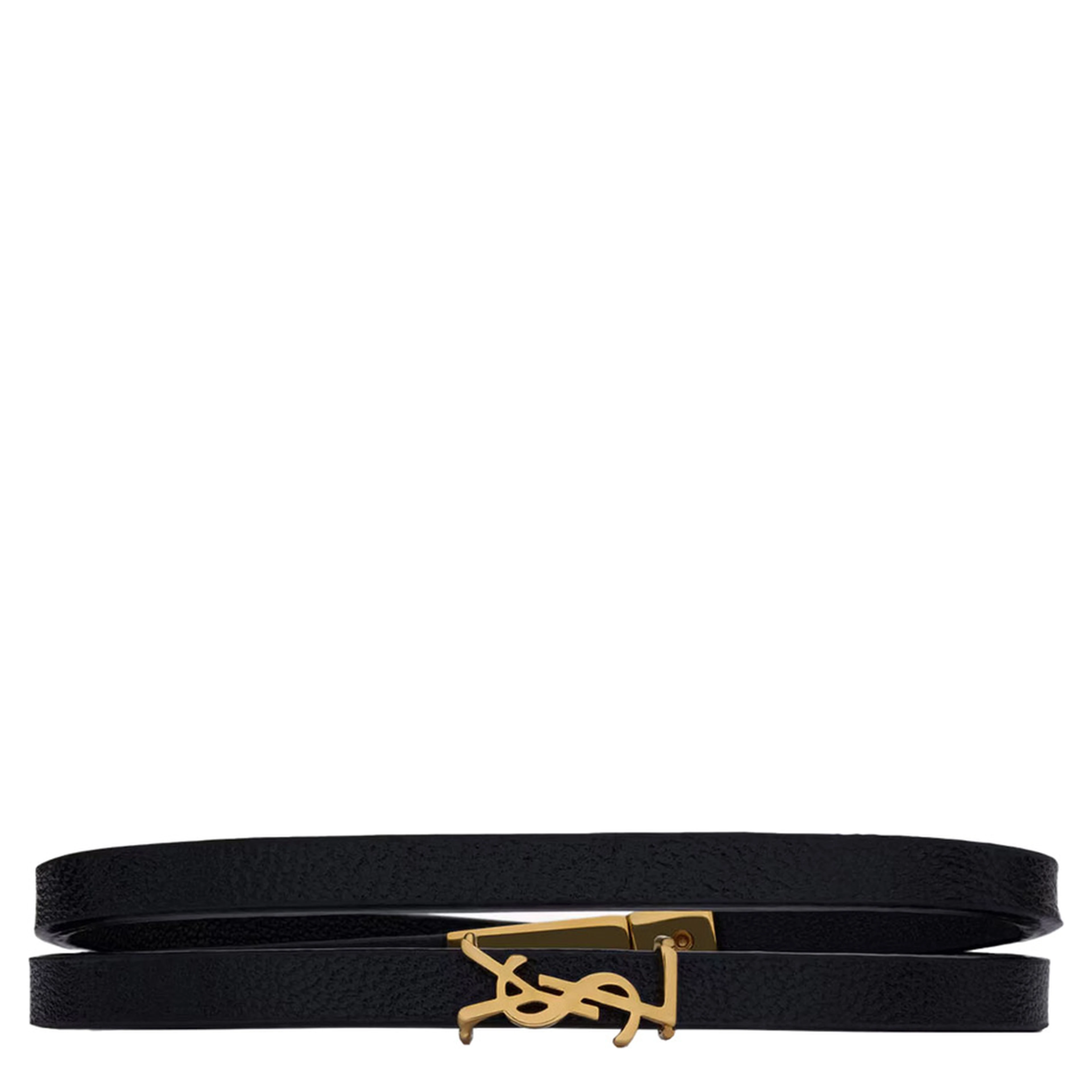 Double Wrap Bracelet with Cassandre Plate on Front in Black Grained Leather for Women
