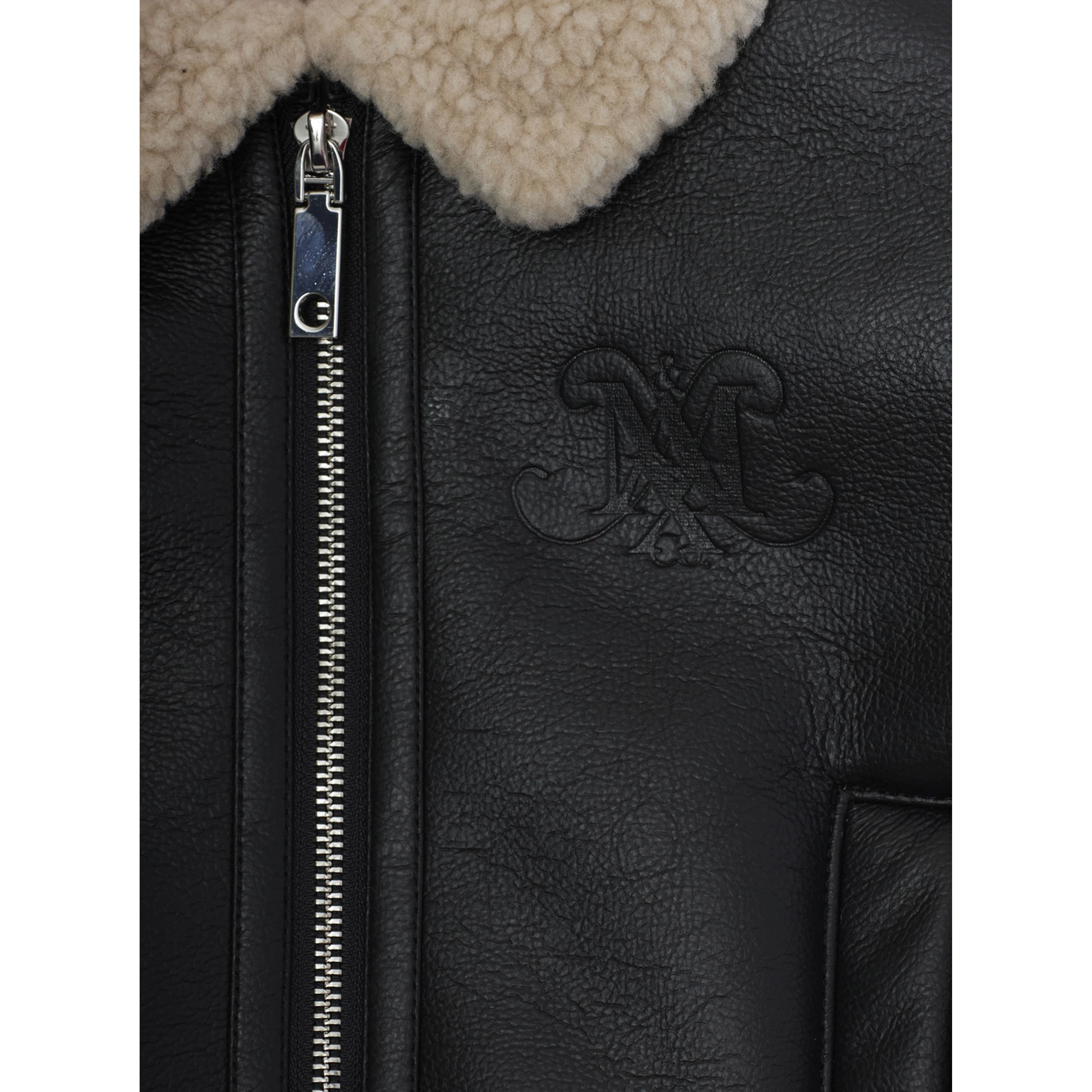 black Long-sleeved shearling coat with front logo patch in eco-leather Girl