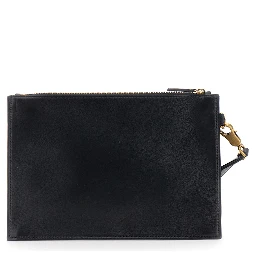 Black Clutch with removable wrist strap and Medusa on the front in leather for men