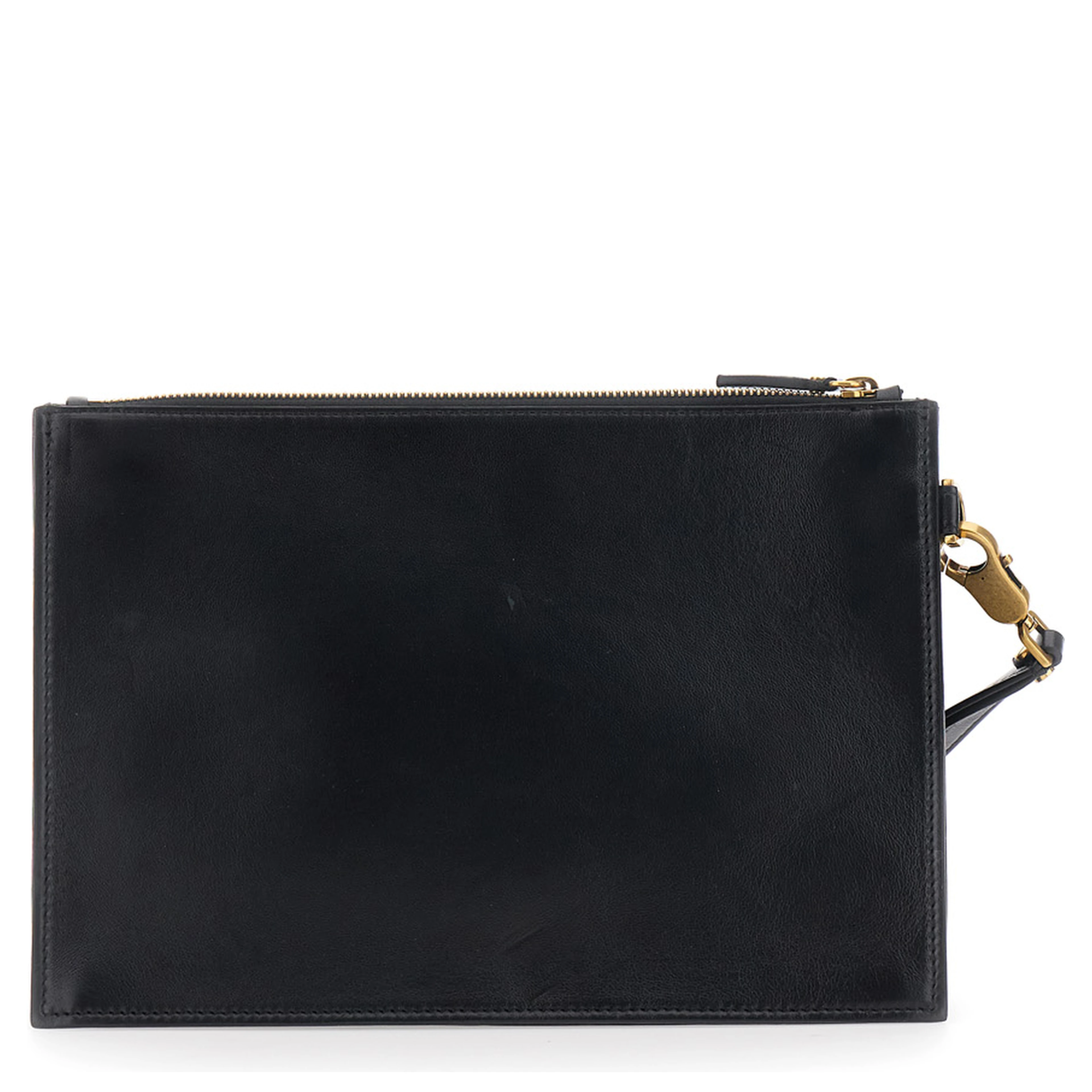 Black Clutch with removable wrist strap and Medusa on the front in leather for men