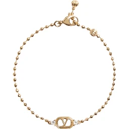 metallic colored Bracelet with Vlogo plate and applied rhinestones in brass for women