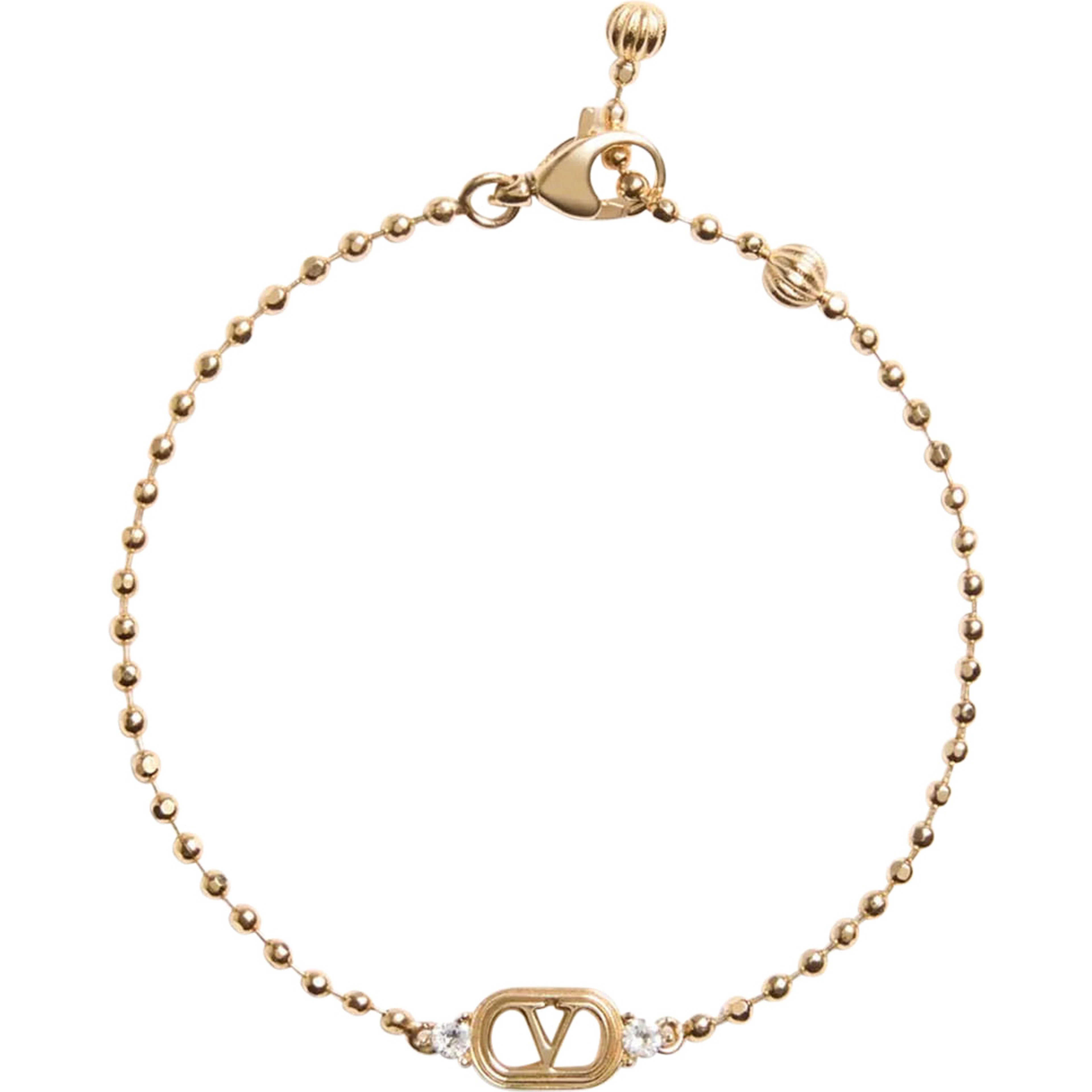 metallic colored Bracelet with Vlogo plate and applied rhinestones in brass for women