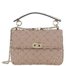 Spike Medium Beige Crossbody bag with Rockstud studs applied all-over in leather for women