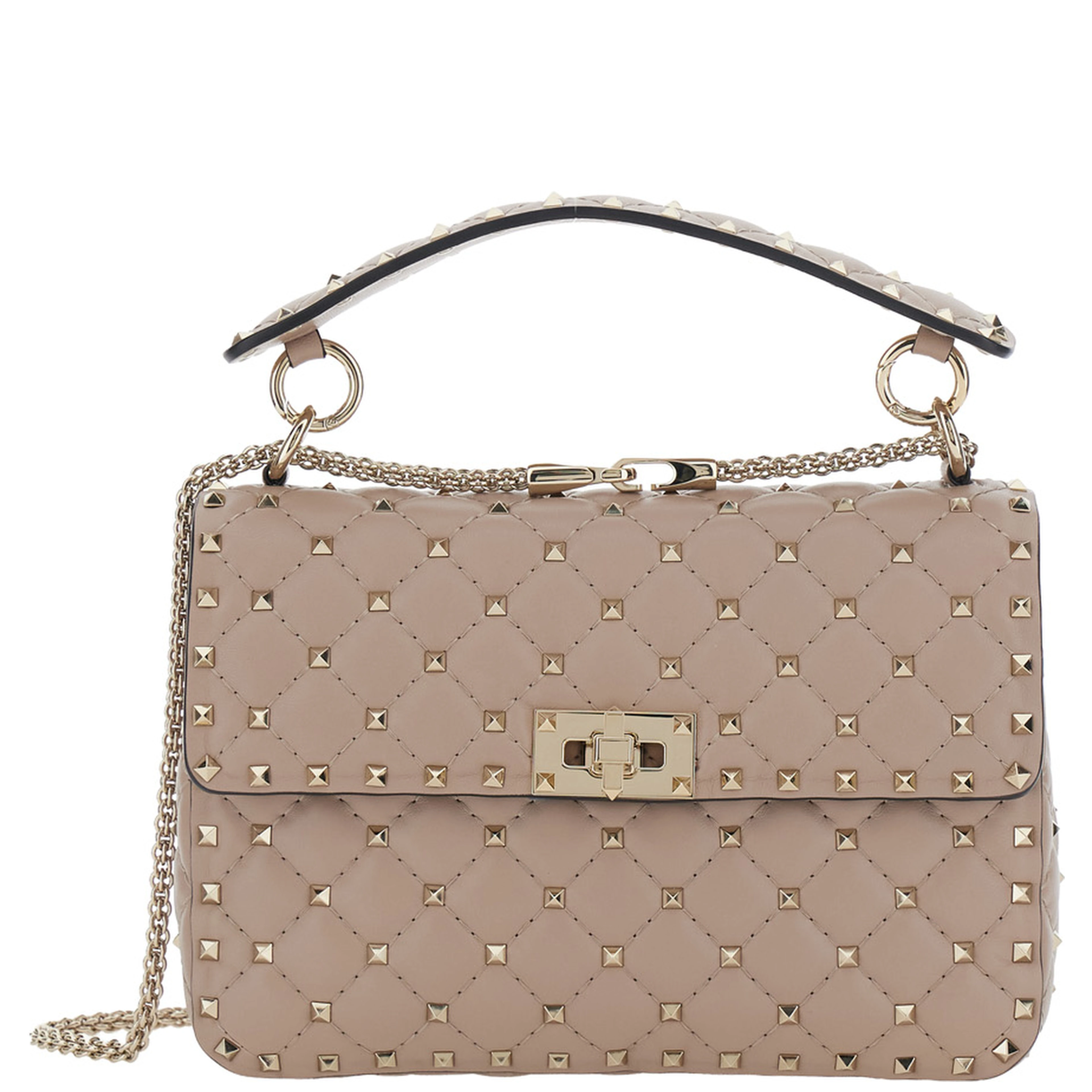 Spike Medium Beige Crossbody bag with Rockstud studs applied all-over in leather for women