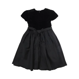 Short Sleeve Velvet Dress with 100% Polyester and Black Color for Girl