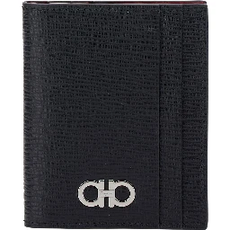 Card holder with Gancini detail in Black Leather for Men