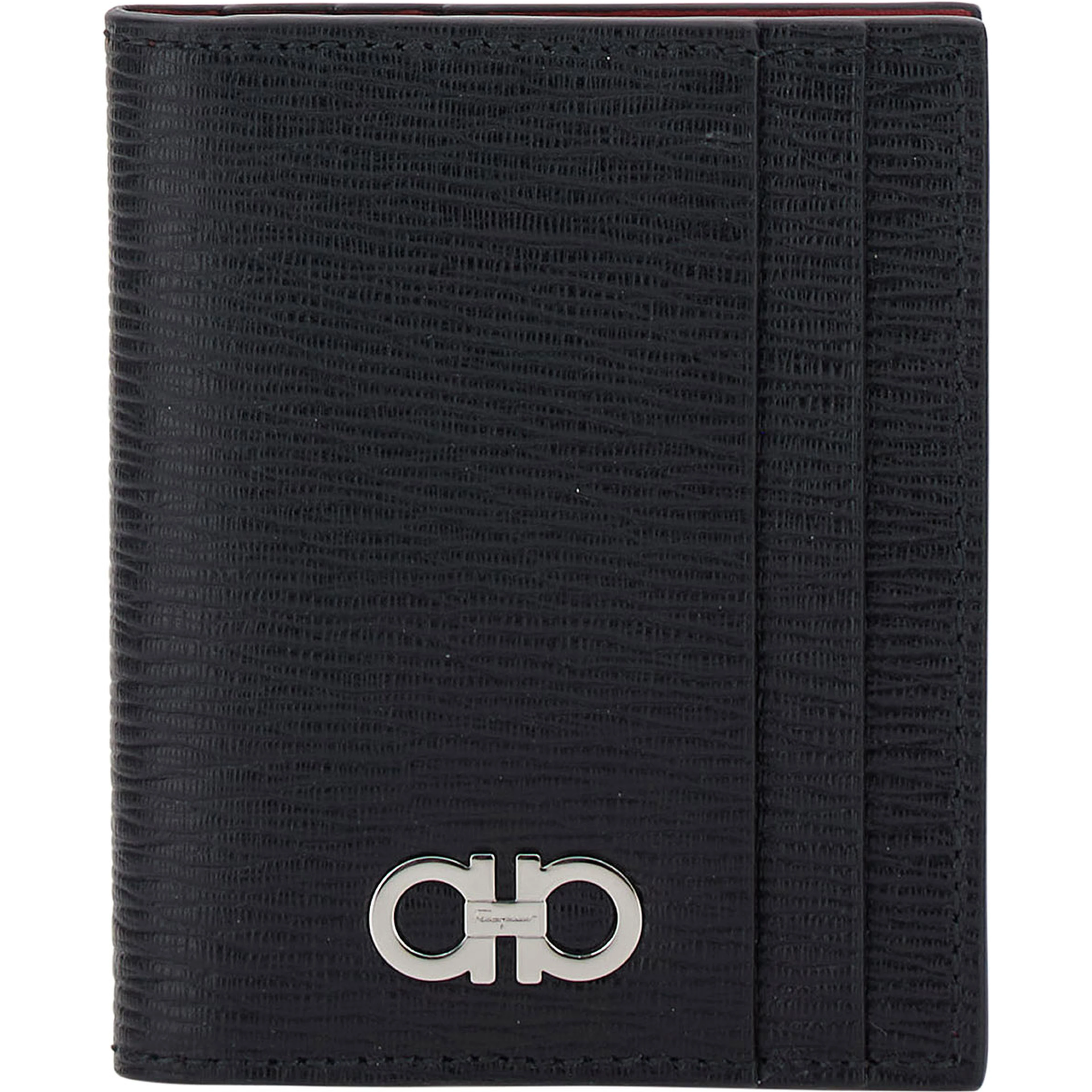 Card holder with Gancini detail in Black Leather for Men