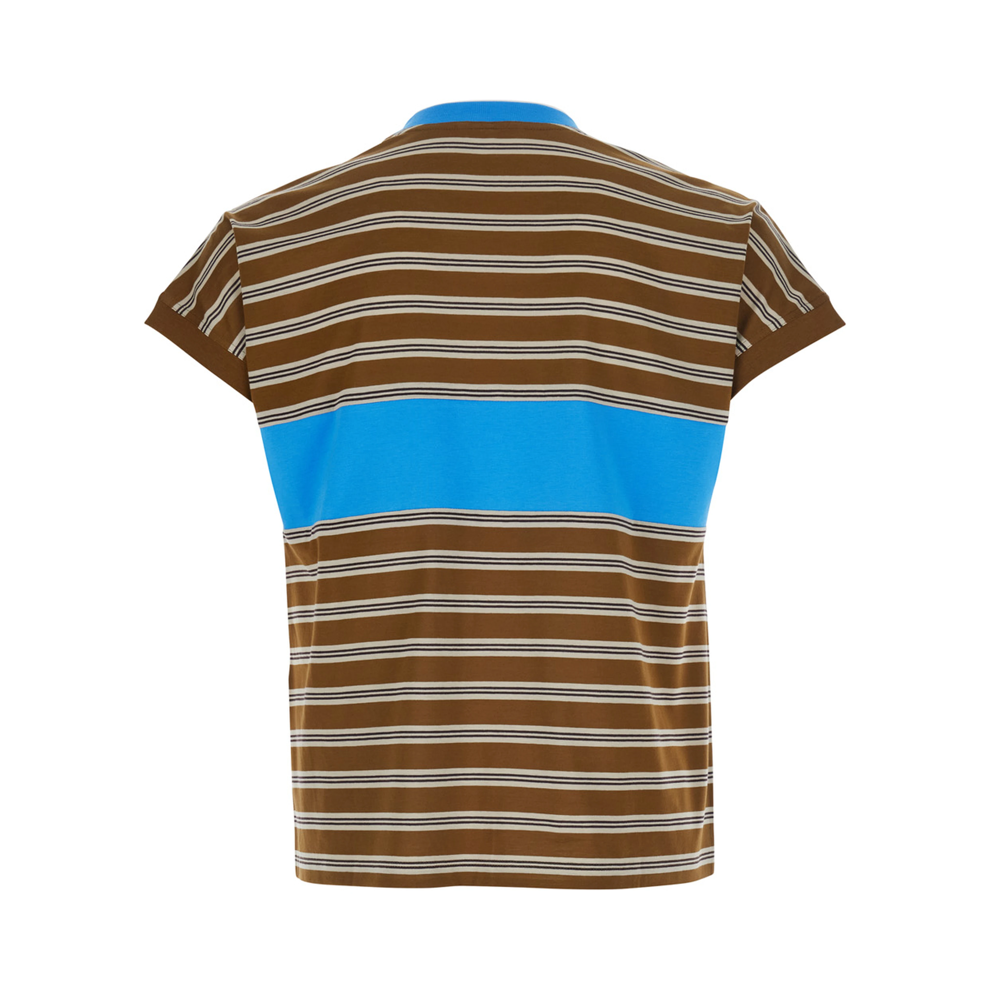 Brown T-shirt with striped motif and logo lettering on the front in Cotton Men