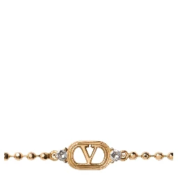 metallic colored Bracelet with Vlogo plate and applied rhinestones in brass for women