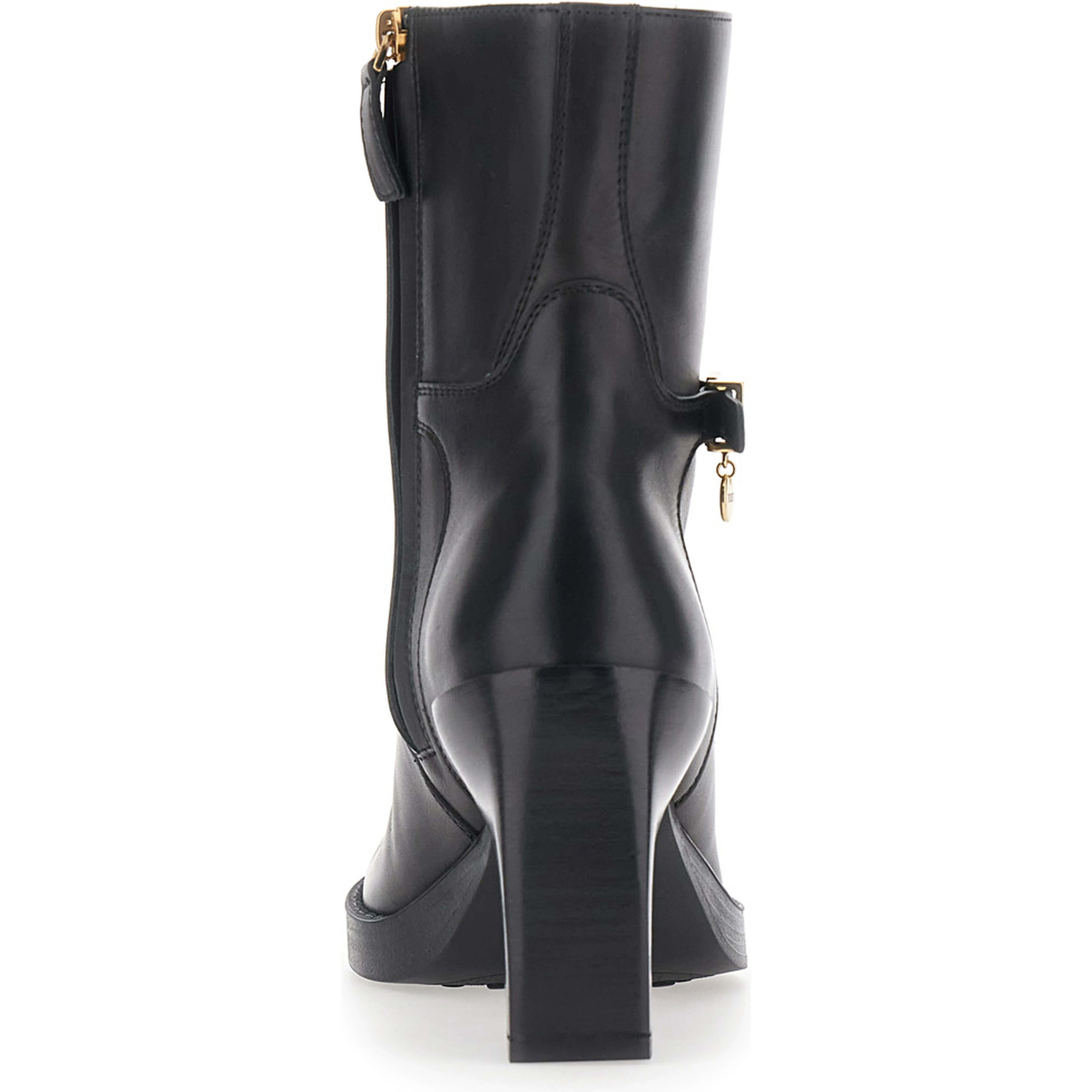 Black Ankle Boots with High Heel and Buckle Strap in Leather for Women